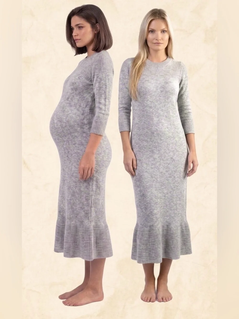 NWOT HATCH Light Heather Grey 100% Merino Wool Maternity Midi Dress Size 0 (XS)